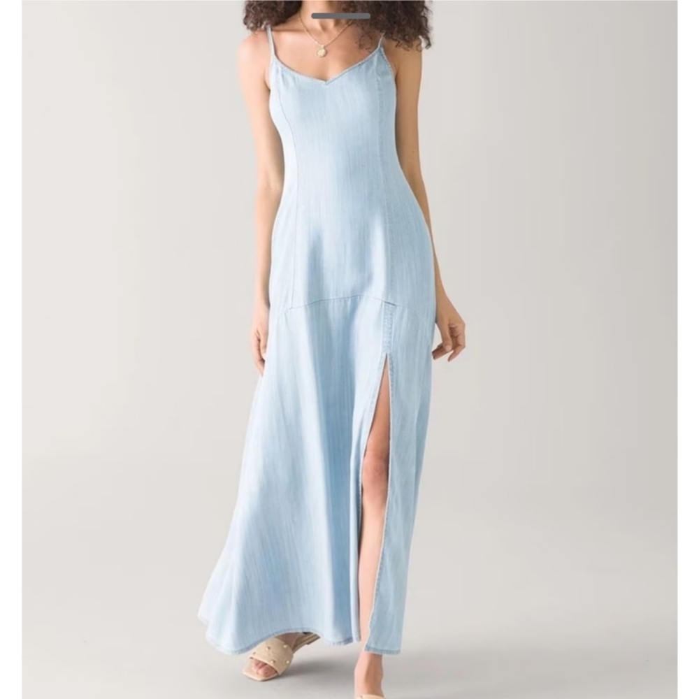 WHBM Blue Chambray Lace-Up Back Maxi Dress Women’s Size 14 Elegant - Picture 7 of 15